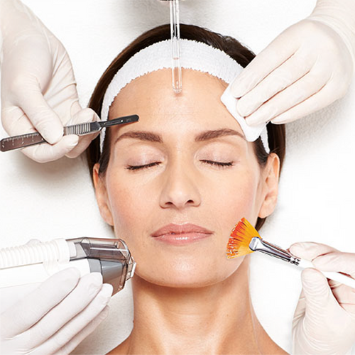 image of woman receiving multiple treatments on her face