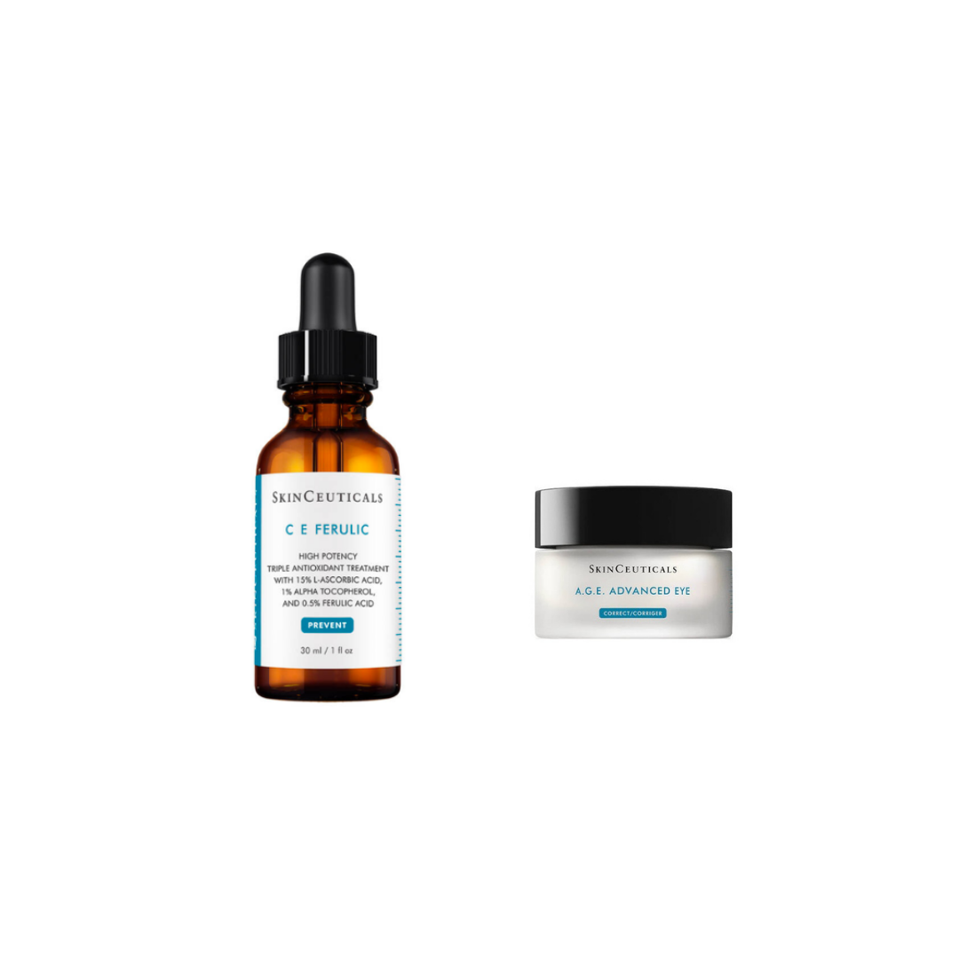 SkinCeuticals CE Ferulic 30ml and A.G.E. Advanced Eye 15ml on a white background