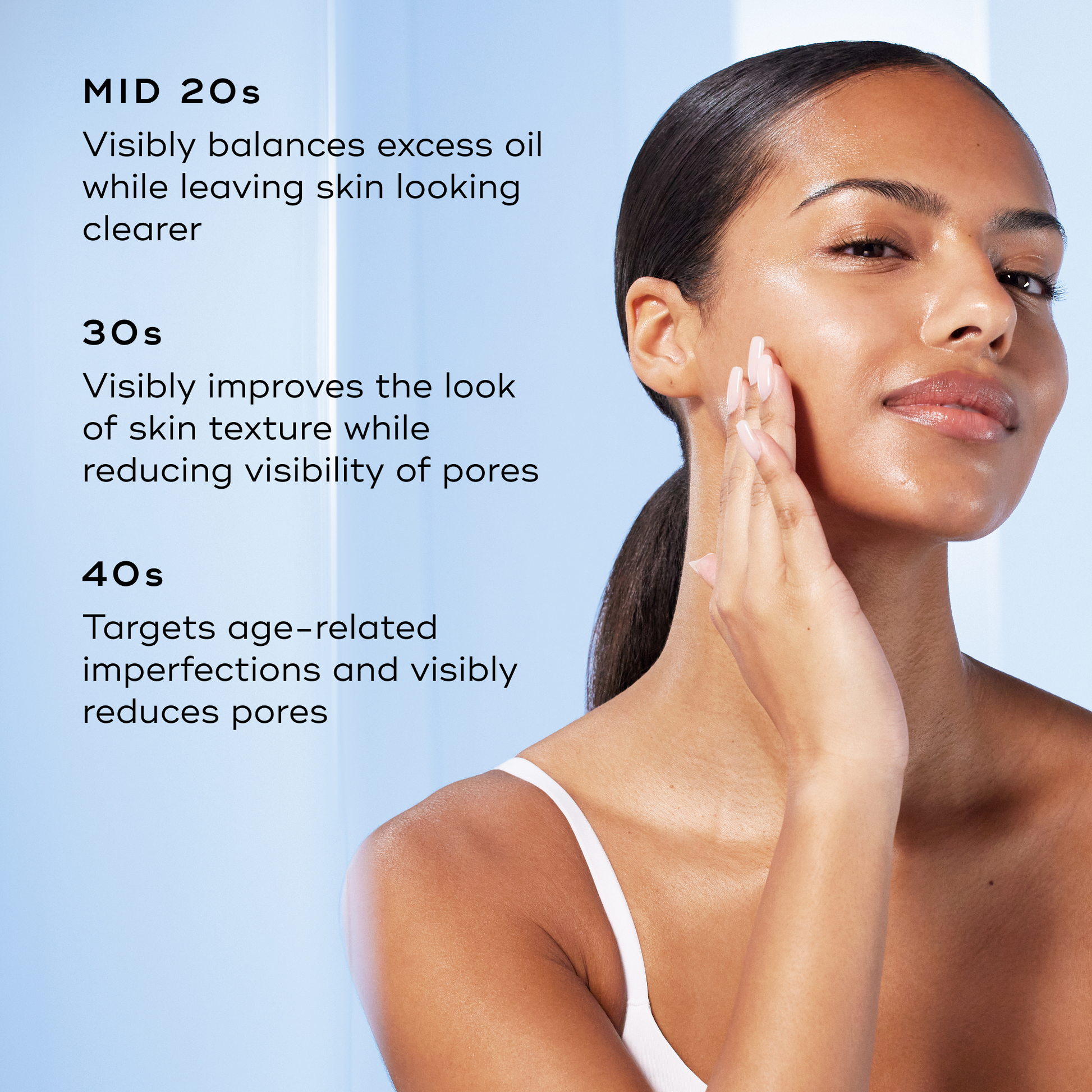 Guide to Medik8 Niacinamide Peptides by age: balances excess oil in your mid 20s, improves skin texture and reduces the visibility of pores in your 30s, and targets age-related imperfections in your 40s.
