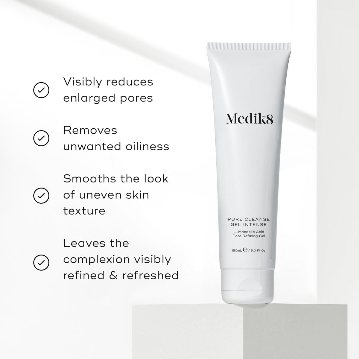 Medik8 Pore Cleanse Gel Intense key benefits - pore-tightening actives and exfoliants for a refined complexion