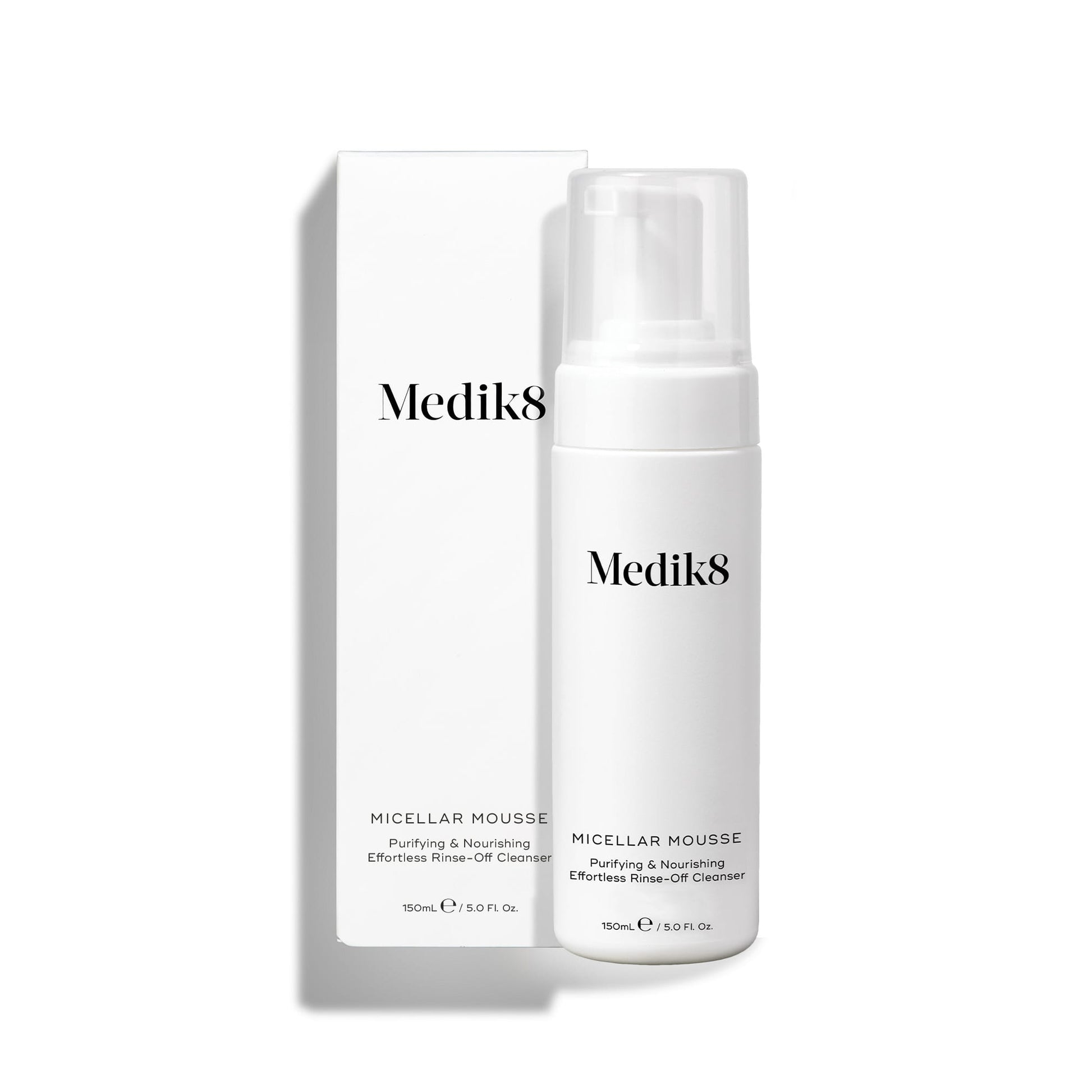 Medik8 Micellar Mousse 150ml bottle shown beside its outer carton