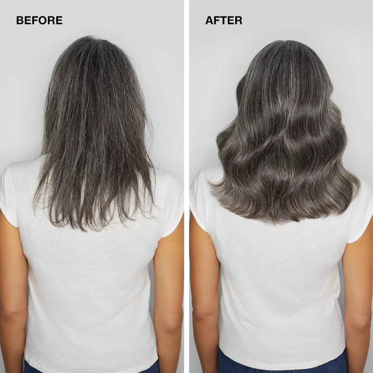 Before and after volume results using Paul Mitchell Extra-Body Firm Hairspray