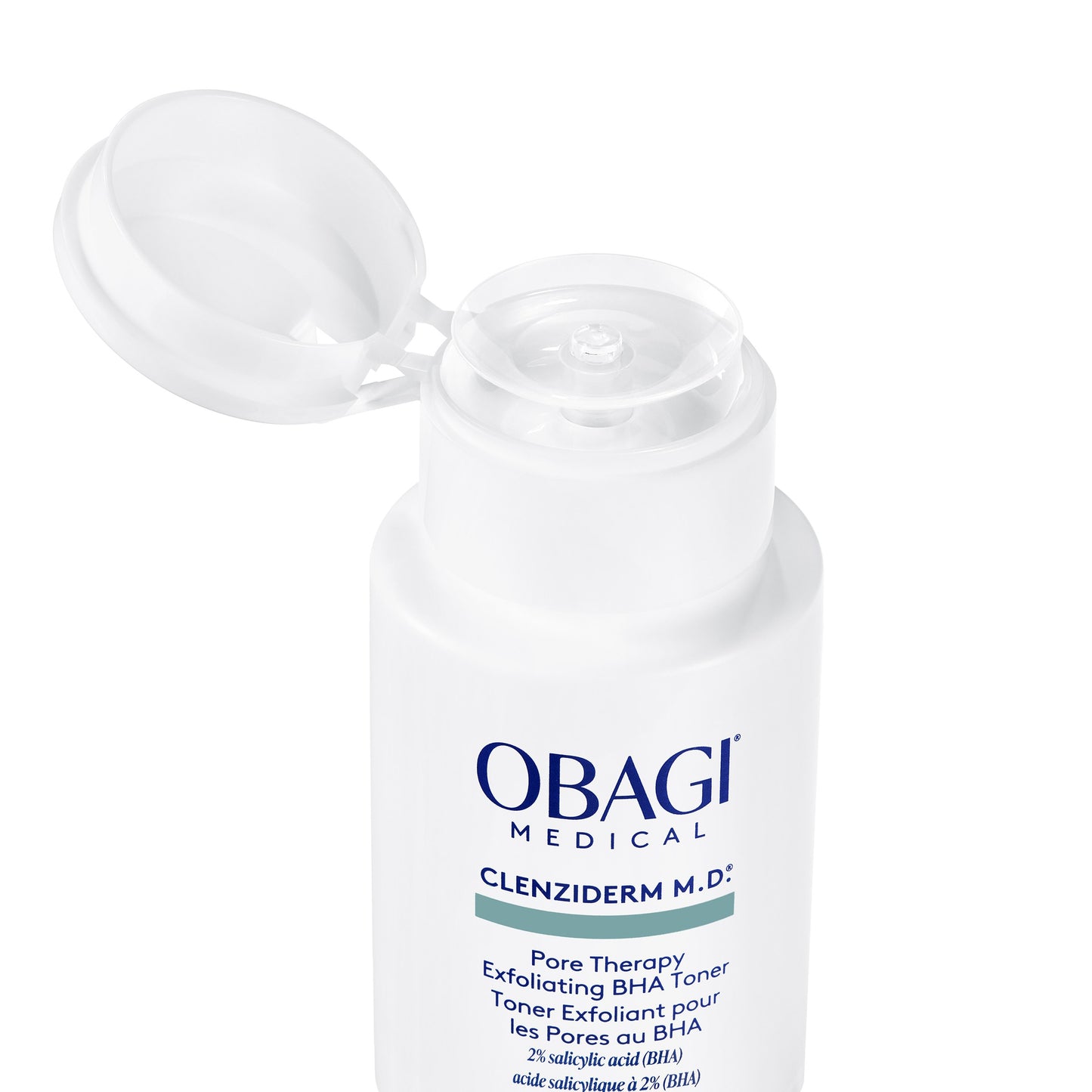 Obagi CLENZIderm M.D. Pore Therapy Toner 148ml bottle close-up, exfoliating BHA toner for blemish-prone skin