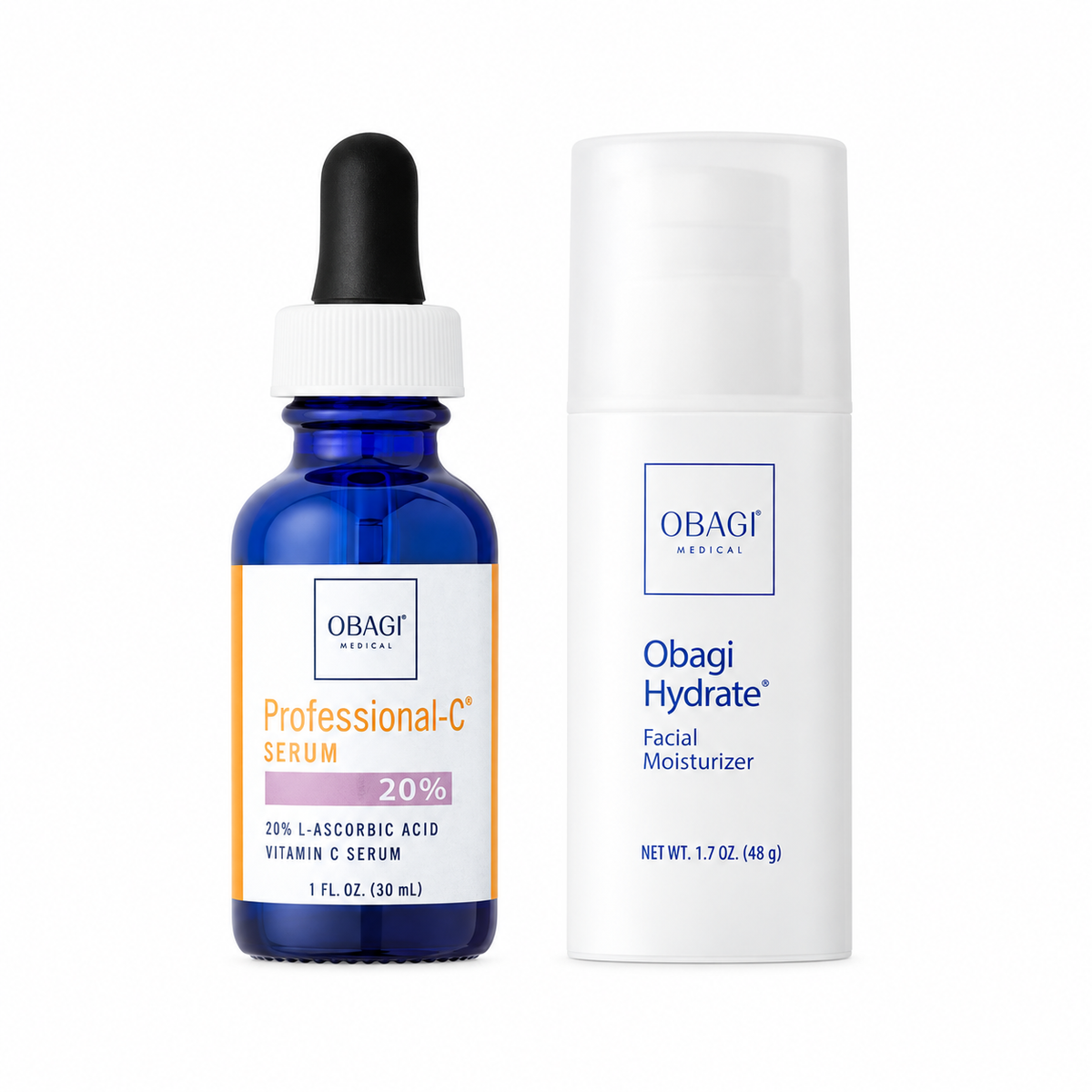 Obagi Professional-C 20% Serum & Hydrate Facial Moisturiser Duo — both included products