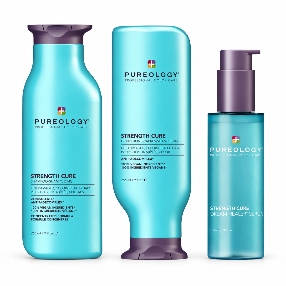 Pureology Strength Cure Shampoo, Conditioner & Dream Healer Serum Bundle — all included products